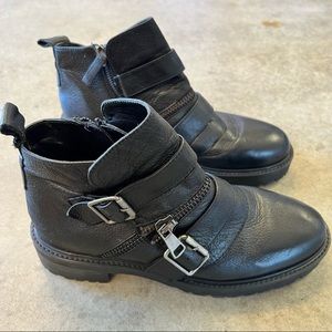 Zara Black Leather Ankle Boots Buckles